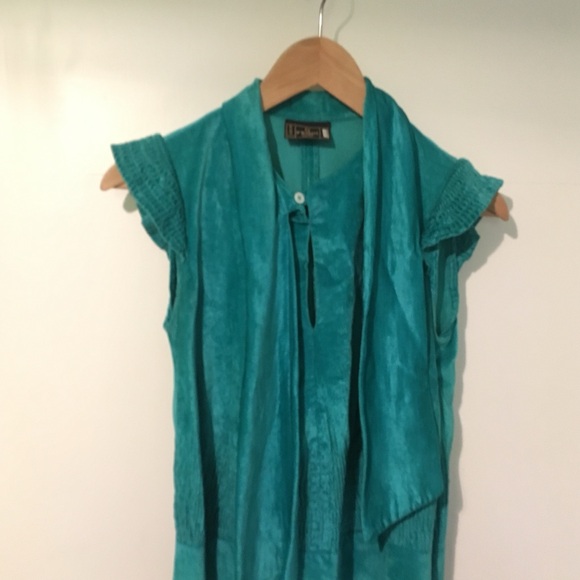 Rare Y2K Vintage Fendi Jeans Teal Midi cocktail Dress with Bow Accent - Picture 6 of 7